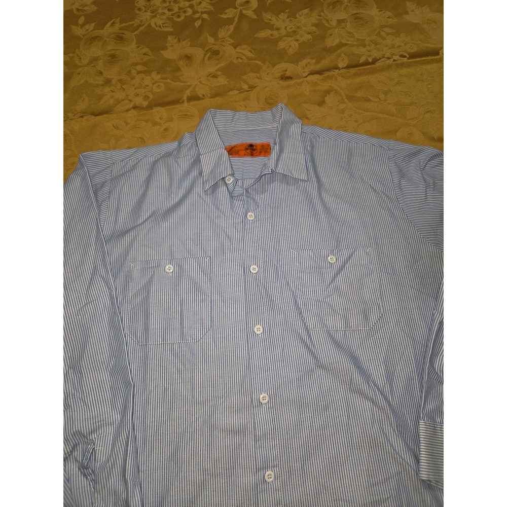 Red Kap Mens XL Long Sleeve Striped Work Shirt Blue White Button Down SL10WB - Picture 4 of 10